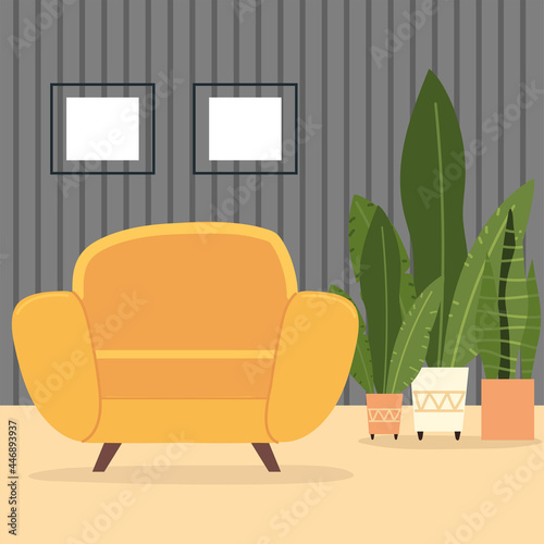 comfort armchair and houseplants