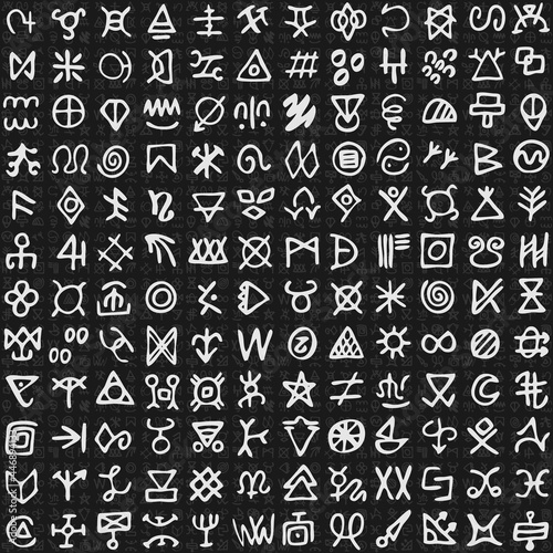 Vector illustration of Egyptian like ornaments and hieroglyphs on background