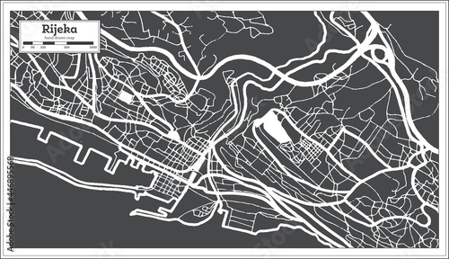 Rijeka Croatia City Map in Black and White Color in Retro Style. Outline Map.