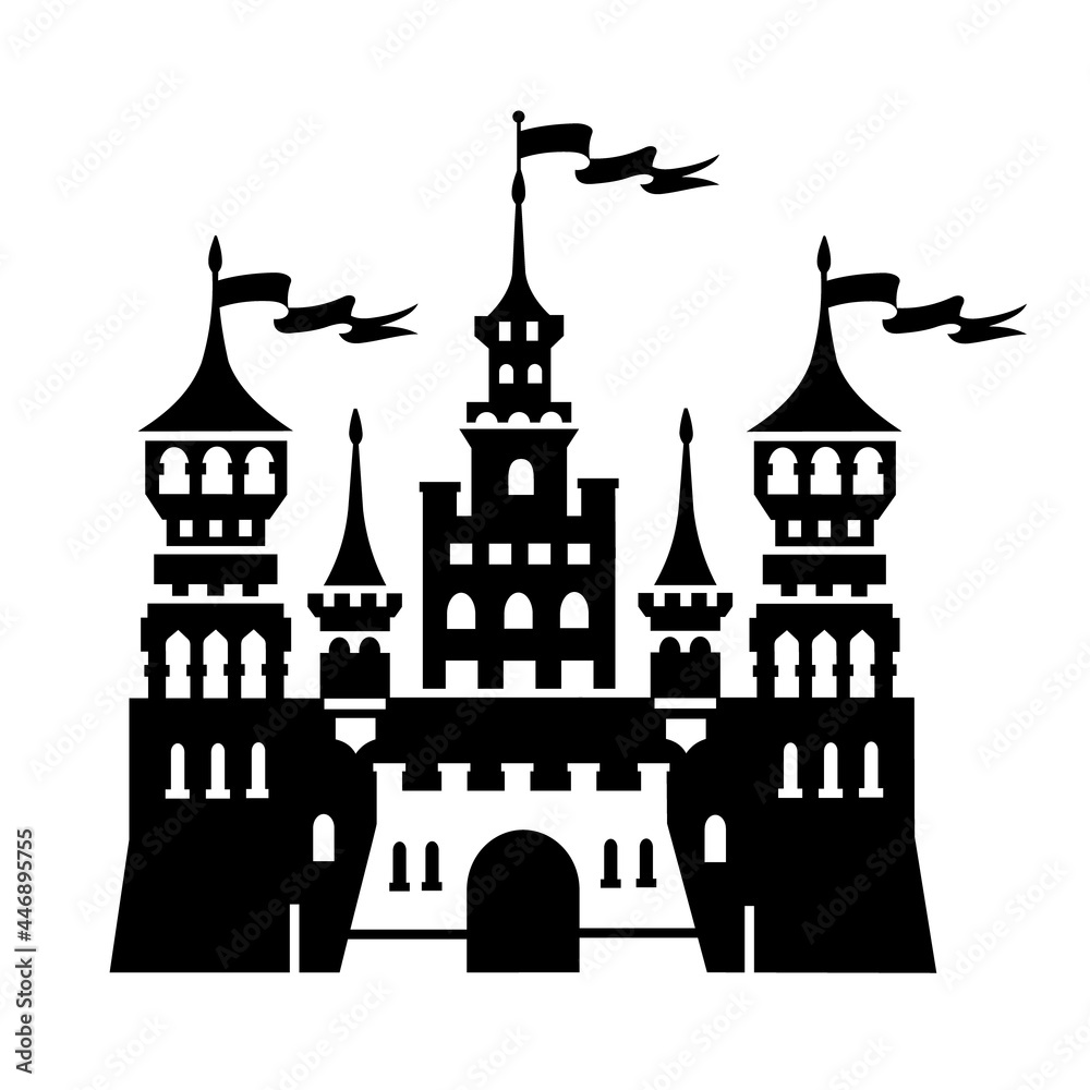 The Royal Castle. Princess Tower. Icon. Black and white vector illustration.
