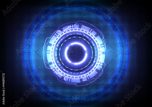 Fototapeta Naklejka Na Ścianę i Meble -  Futuristic Sci-Fi glowing HUD user. Digital infographic frame. Abstract hologram hi-tech background. Virtual reality technology connection of electric. Circle interface. Internet of data connection