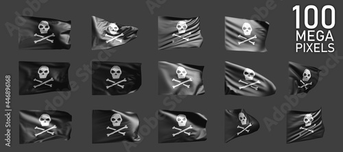 14 various images of Pirate flag isolated on grey background - 3D illustration of object