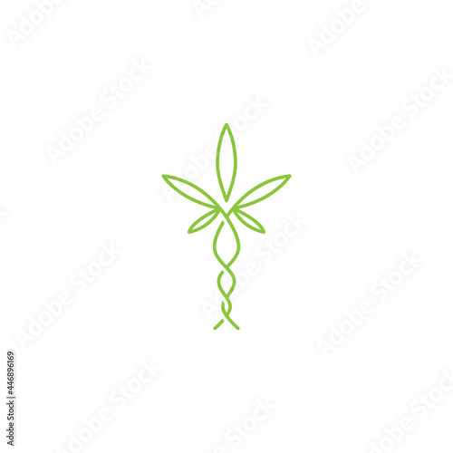 Caduceus cannabis line art logo design. logo template