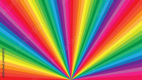 Rainbow background, flat design, multicolored rays, advertising or entertainment concept.