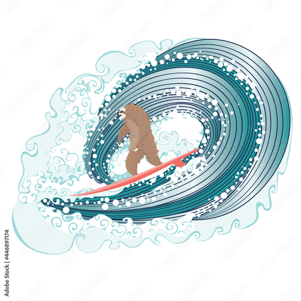 Fototapeta premium Sloth surfing waves