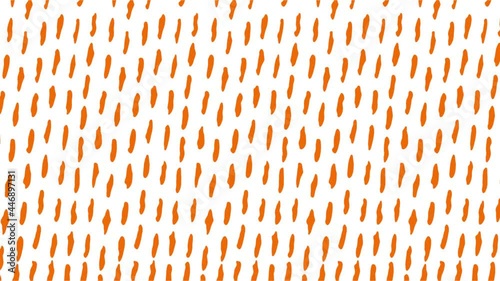 Fondo blanco con lluvia de elementos naranjas.
