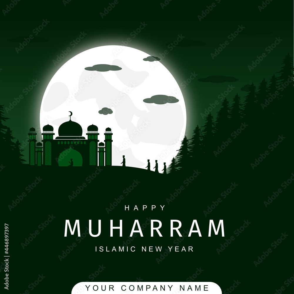 vector illustration Islamic new year greeting design mosque with moon background