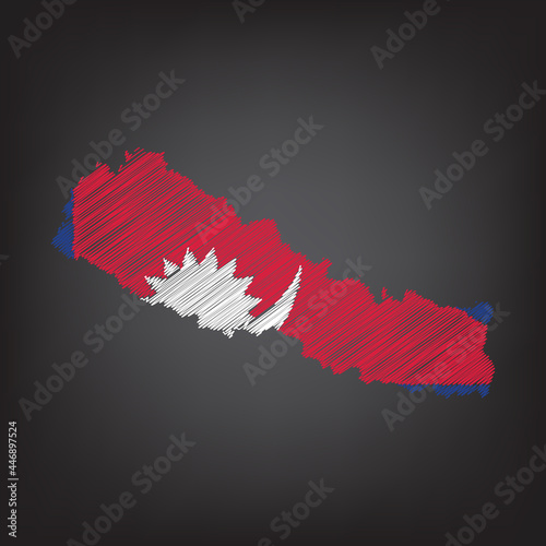 Scribble map of Nepal. Sketch Country map colors for infographic , brochures and presentations. Vector illustration eps 10.