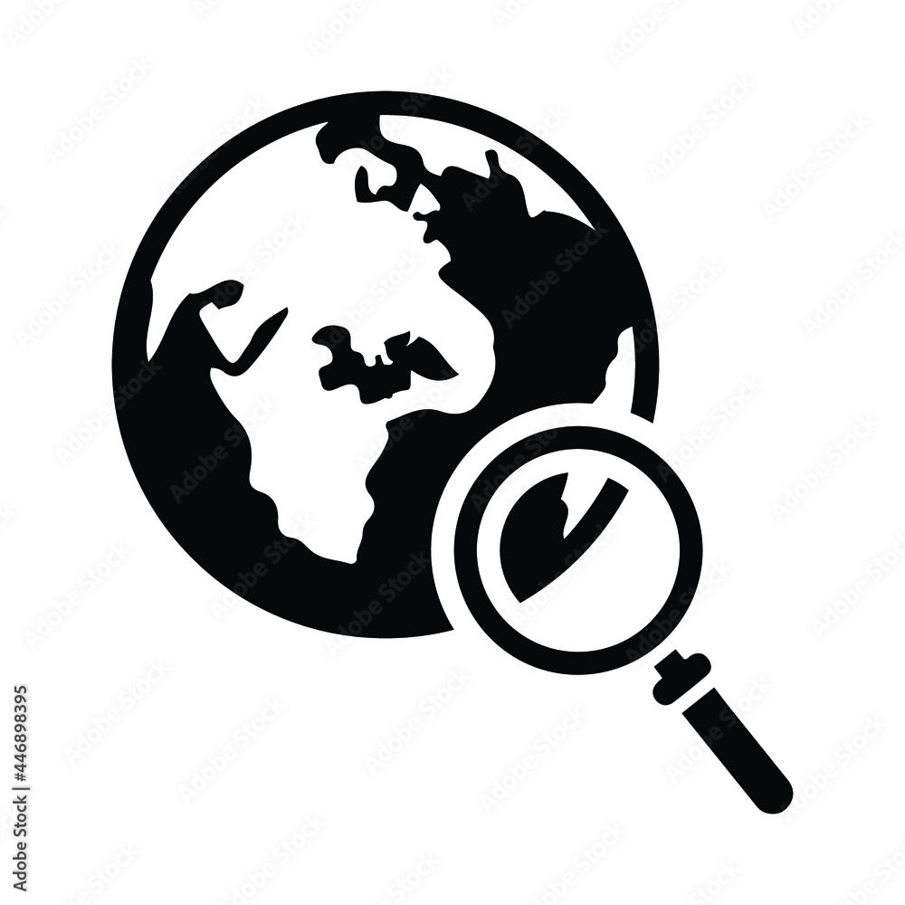 International, search icon. Black vector graphics. International, search icon. Black vector graphics.