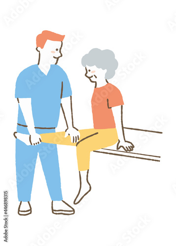 足のリハビリをしている女性_色