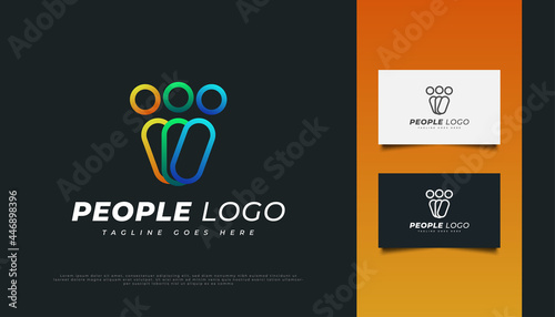 Colorful People Logo Design with Line Style. People, Community, Network, Creative Hub, Group, Social Connection Logo or Icon for Business Identity