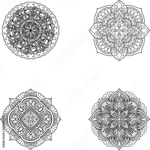 Billede på lærred shape, art, henna, isolated, tattoo, ornament, floral, yoga, circle, background,