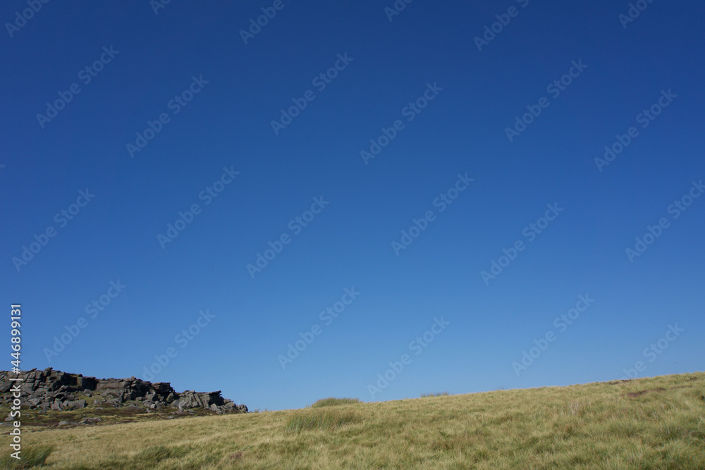clear blue skies over the Derbyshire Peak District 