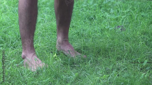 Walking on the Green Summer Grass Field 