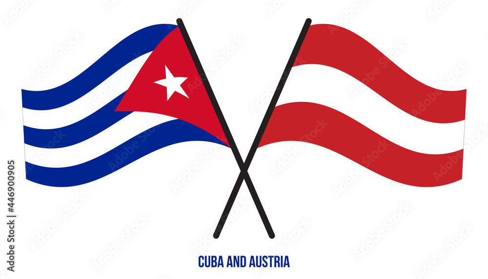 Cuba and Austria Flags Crossed And Waving Flat Style. Official Proportion. Correct Colors.