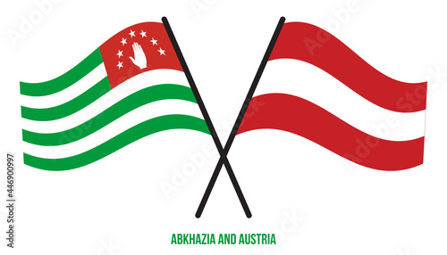 Abkhazia and Austria Flags Crossed And Waving Flat Style. Official Proportion. Correct Colors.