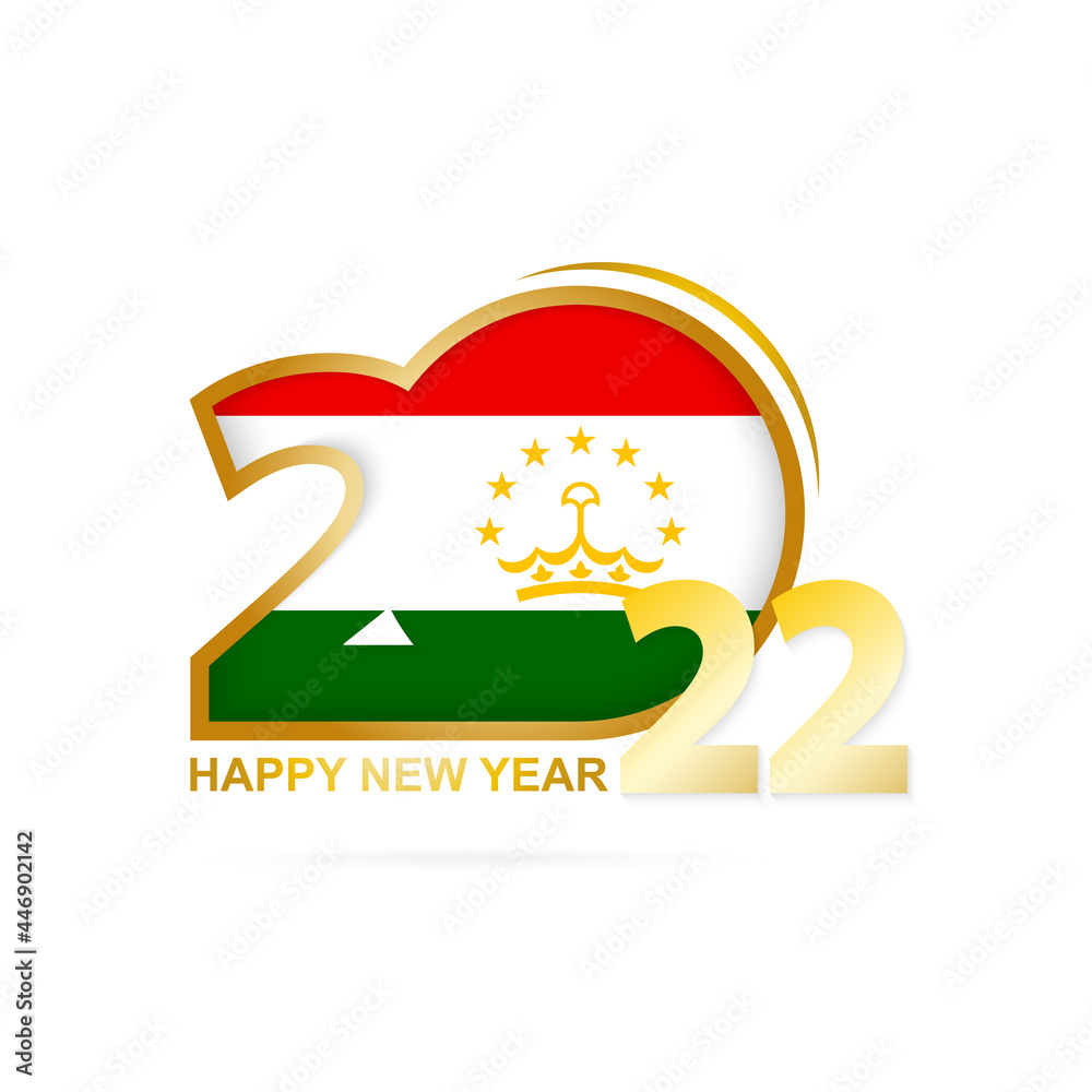 Year 2022 with Tajikistan Flag pattern. Happy New Year Design.
