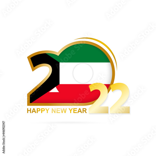 Year 2022 with Kuwait Flag pattern. Happy New Year Design.