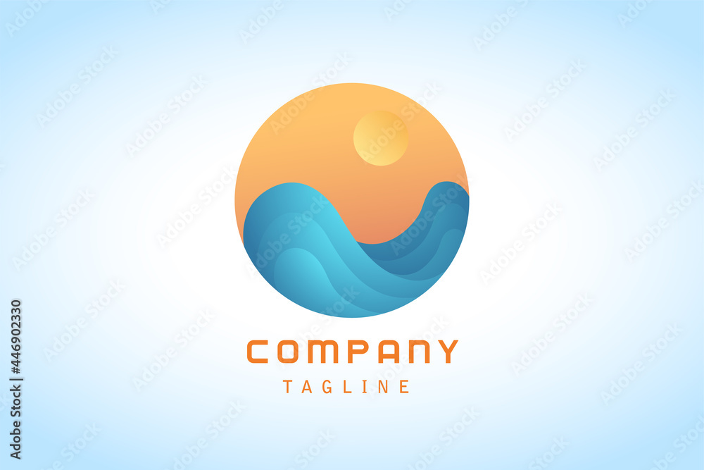 orange sun with blue wave sticker gradient logo orange sun with blue wave sticker gradient logo