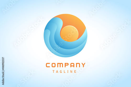 orange sun with blue wave sticker gradient logo