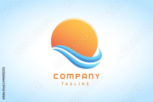 colorful orange sun and blue wave sticker gradient logo