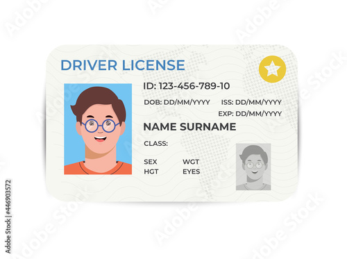 Drivers License. A plastic identity card. Vector flat illustration of the template.