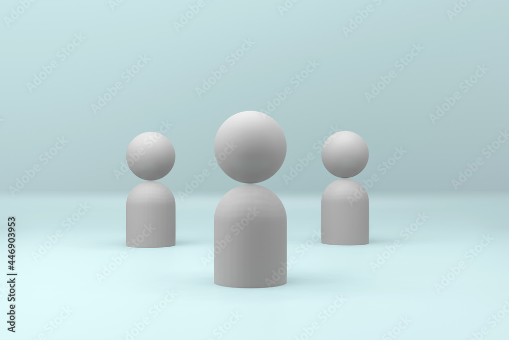Group of gray human figures with arrows symbol of social distance, on a soft blue background 3d rendering illustration Group of gray human figures with arrows symbol of social distance, on a soft blue background 3d rendering illustration
