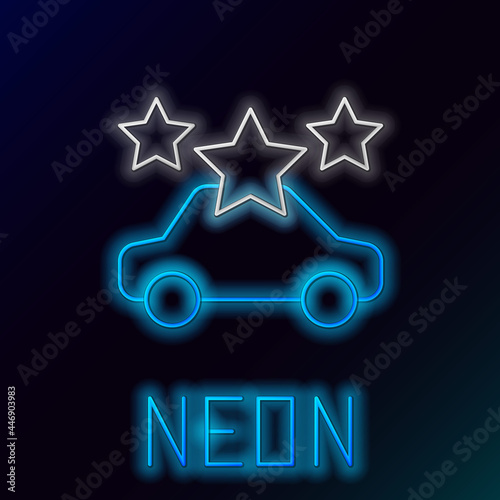 Glowing neon line Car sharing icon isolated on black background. Carsharing sign. Transport renting service concept. Colorful outline concept. Vector