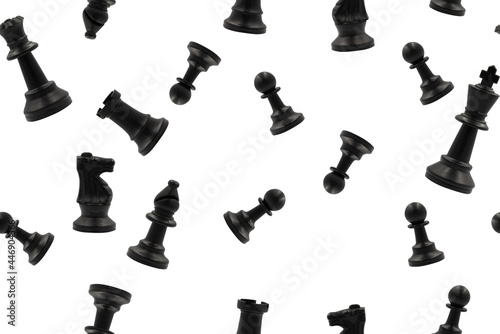 Black chess or chessman seamless pattern or falling with white background.Repeat object design. photo
