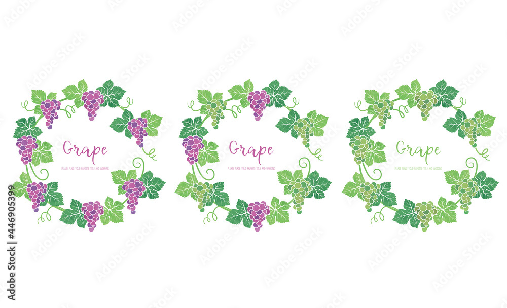 ぶどうイラストの背景フレーム素材セット Stock Vector Adobe Stock