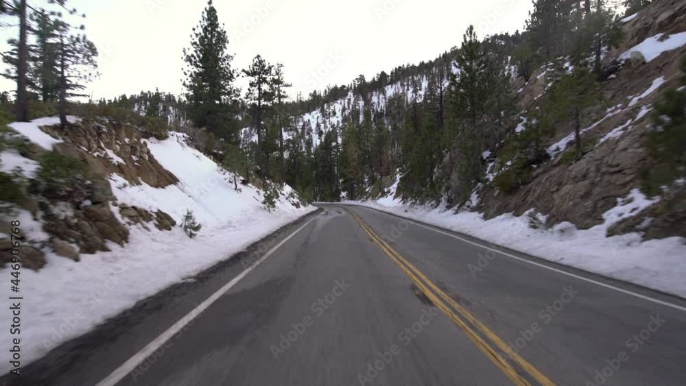 Mountain Forest Road with Snow Driving Plate Rear View 02 Mountain Forest Road with Snow Driving Plate Rear View 02