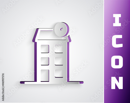 Paper cut House icon isolated on grey background. Home symbol. Paper art style. Vector