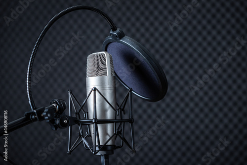 Obraz na płótnie Professional Microphone in Recording Studio with blank copy space background w salonie
