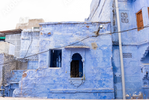 The bright blue color street and houses of the blue city in navchokiya of Jodhpur, Rajasthan. © Abhishek Mittal