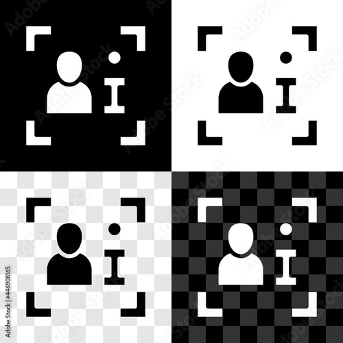 Set Television report icon isolated on black and white, transparent background. TV news. Vector
