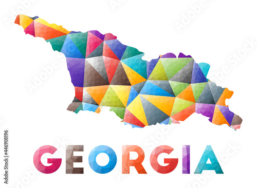 Georgia - colorful low poly country shape. Multicolor geometric triangles. Modern trendy design. Vector illustration.