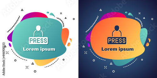 White Journalist news reporter icon isolated on white and blue background. Abstract banner with liquid shapes. Vector