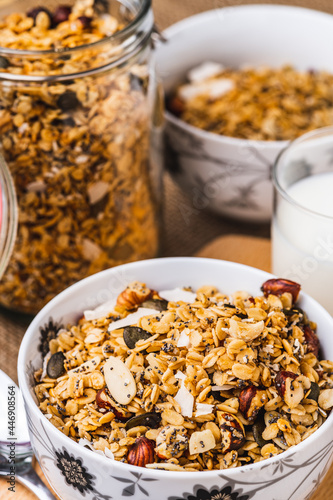 Breakfast with granola and fresh fruit