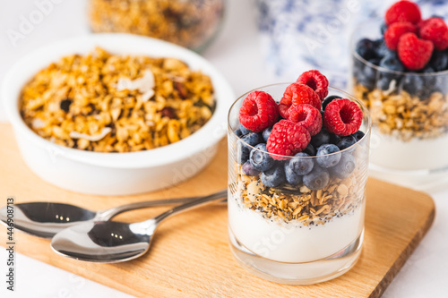 Breakfast with granola and fresh fruit