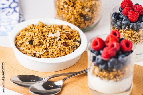 Breakfast with granola and fresh fruit