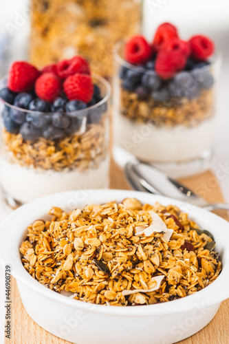Breakfast with granola and fresh fruit