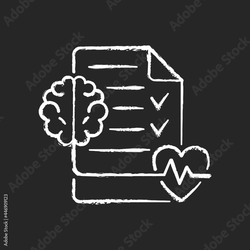Mental health awareness chalk white icon on dark background. Defeating illness stigma. Emotional, social wellbeing. Showing respect, acceptance. Isolated vector chalkboard illustration on black
