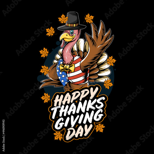 thanksgiving turkey turkey in USA flag costume vector with editable layers
