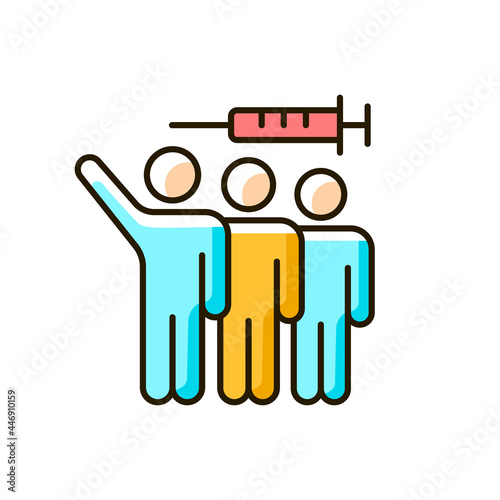 Volunteer testing RGB color icon. Population vaccination. Immunization with drug injection. Animal experiments alternative. Isolated vector illustration. Simple filled line drawing