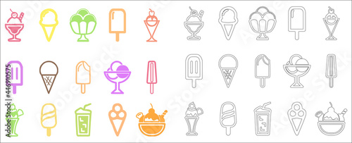 Ice cream icon set in black and color