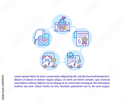 EV home charging points concept line icons with text. Government grant. PPT page vector template with copy space. Brochure, magazine, newsletter design element. 5 linear illustrations on white