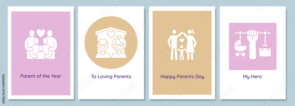 Wishing happy parents day greeting cards with glyph icon element set. Creative simple postcard vector design. Decorative invitation with minimal illustration. Creative banner with celebratory text