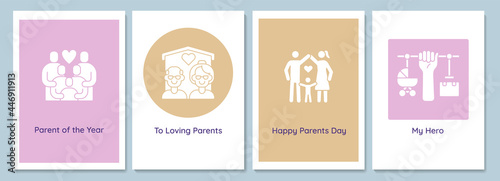 Wishing happy parents day greeting cards with glyph icon element set. Creative simple postcard vector design. Decorative invitation with minimal illustration. Creative banner with celebratory text