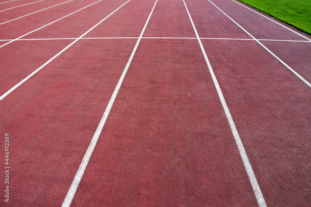 Running track at the stadium close up.