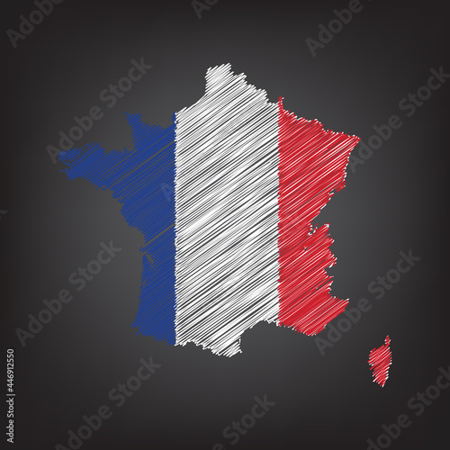 Scribble map of France. Sketch Country map colors for infographic , brochures and presentations. Vector illustration eps 10.